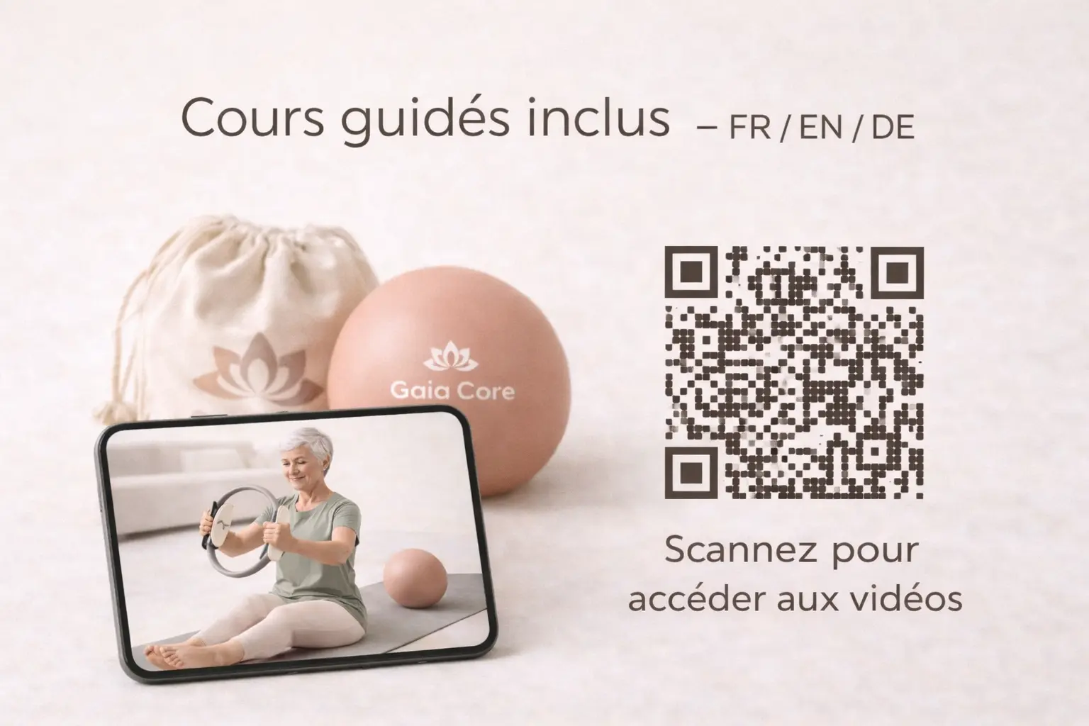 Cours guidés inclus - Scannez pour accéder aux vidéos